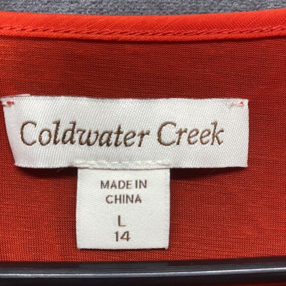 Coldwater Creek Womens Red Pleated V-Neck Top Blouse Size Large (14) - Picture 3 of 11